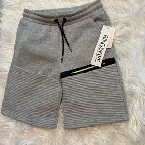 Ring of Fire Boys Moto Knit Shorts Size Small Gray Zip Pocket Drawstring NWT